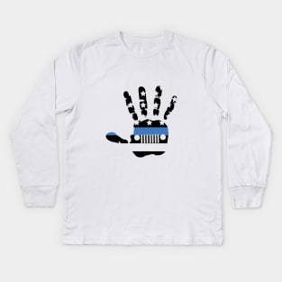 Jeep Police Blue Line Flag Hand Palm, Funny Vintage Design US Flag Kids Long Sleeve T-Shirt